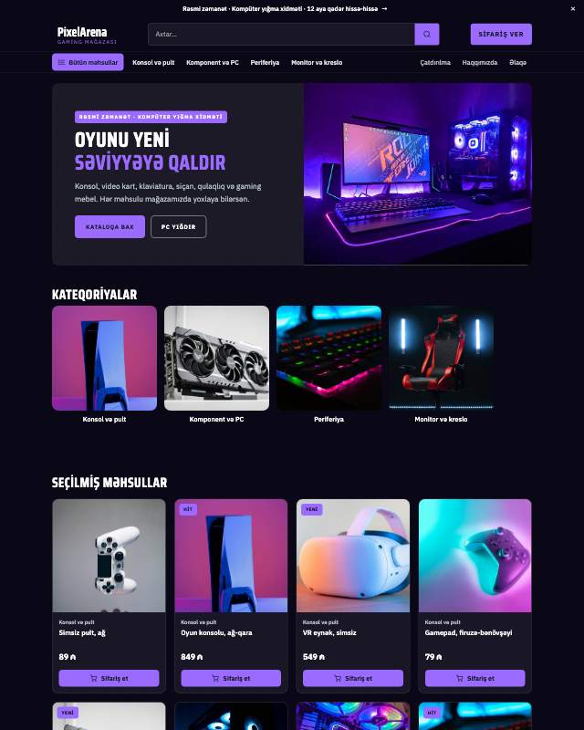 Gaming mağazası mağaza dizaynının ekran görüntüsü