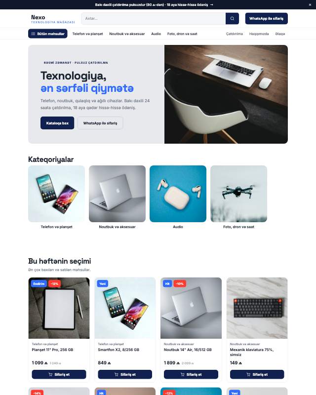 Texno mağaza mağaza dizaynının ekran görüntüsü